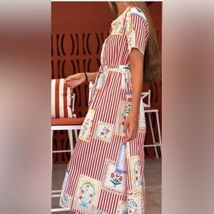 Vilagallo Red and Floral Patterned Button Down Dress